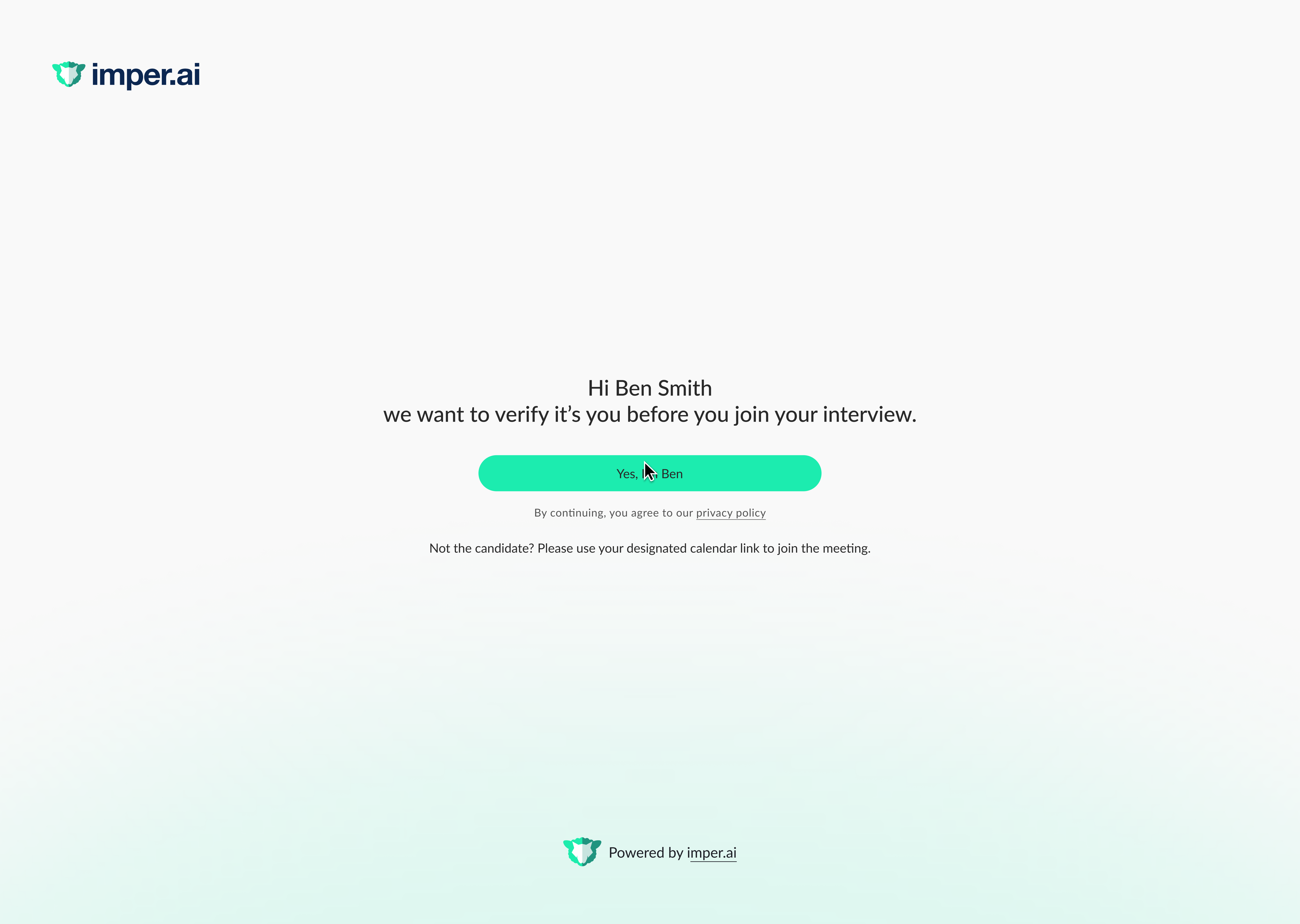 Verification prompt for candidate before joining the interview