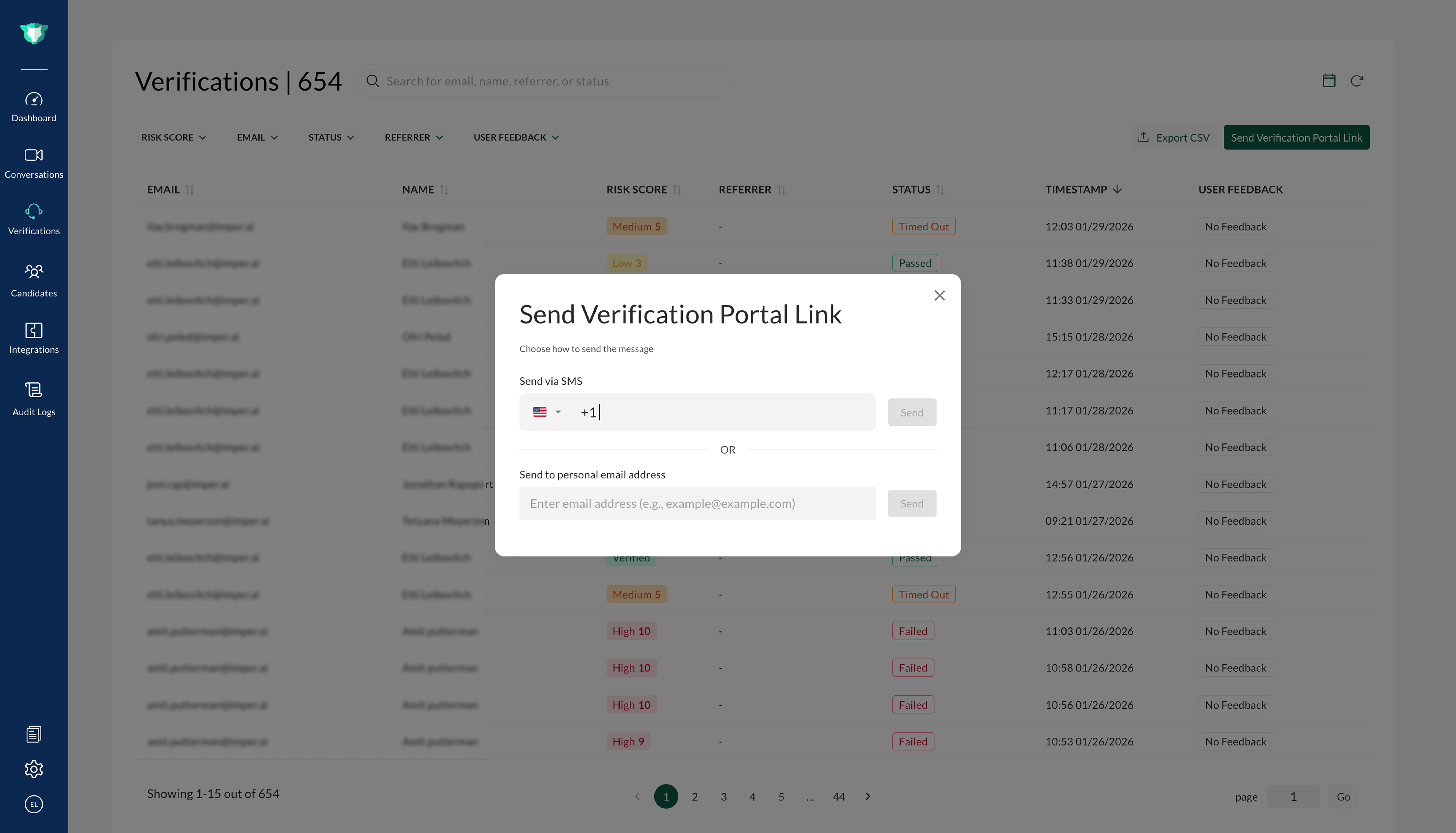 Send verification link to end user with email or SMS