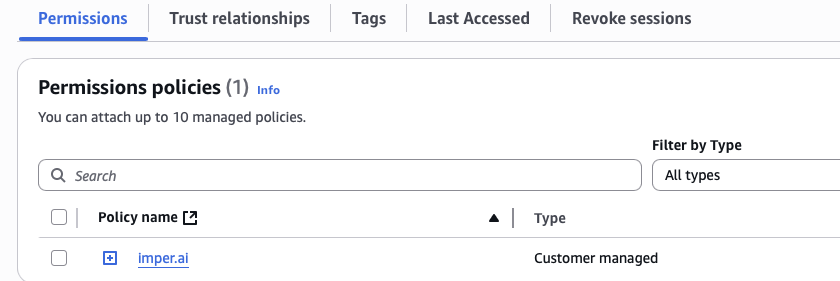 Confirmation of the created IAM role in the AWS console.