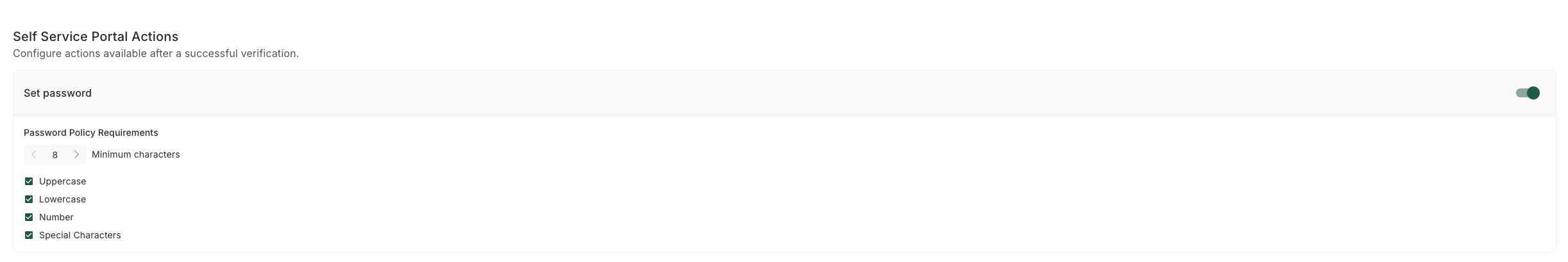 Self Service Portal Actions settings