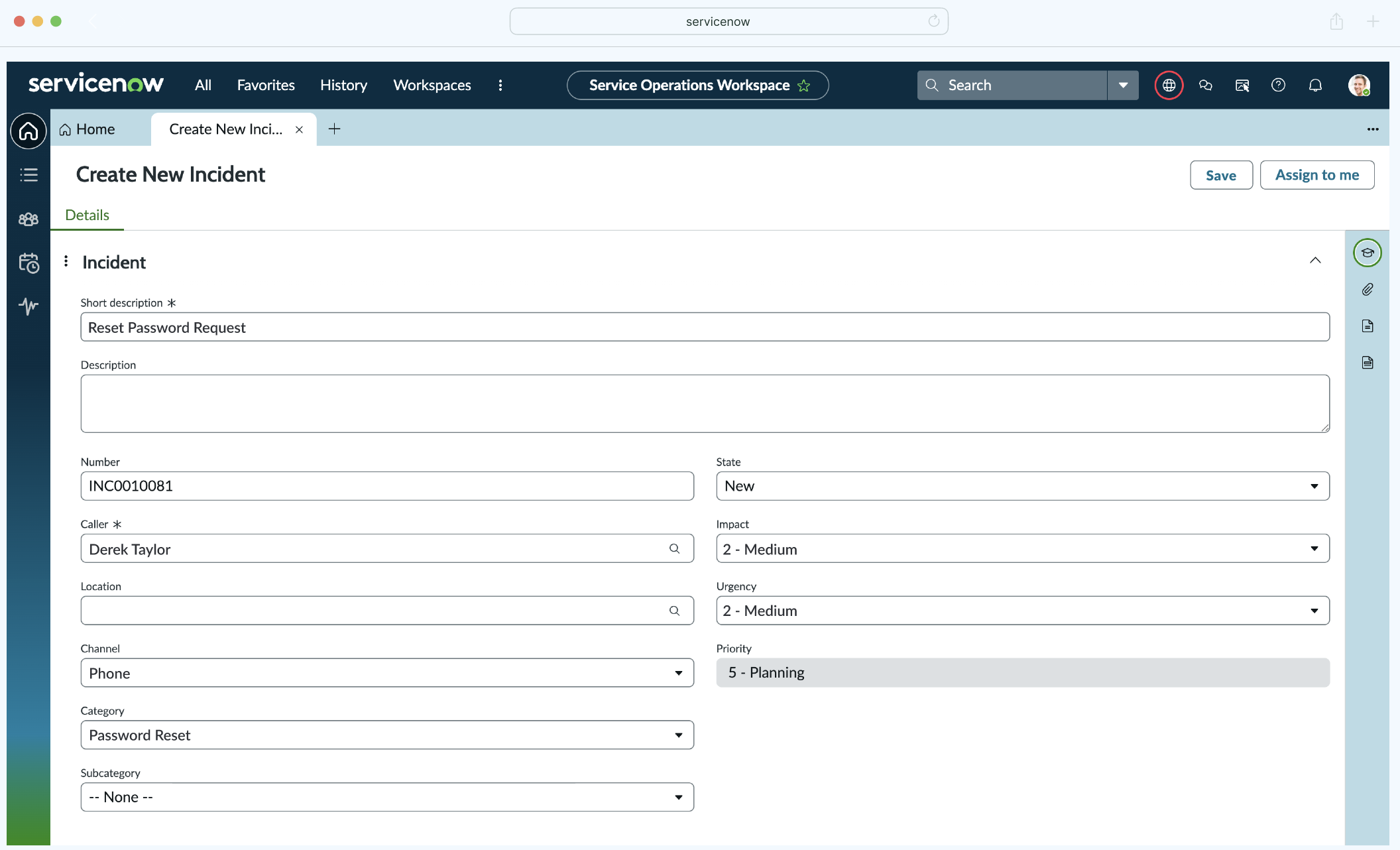 A new ticket opened in the ITSM platform, following the agent's existing workflow.