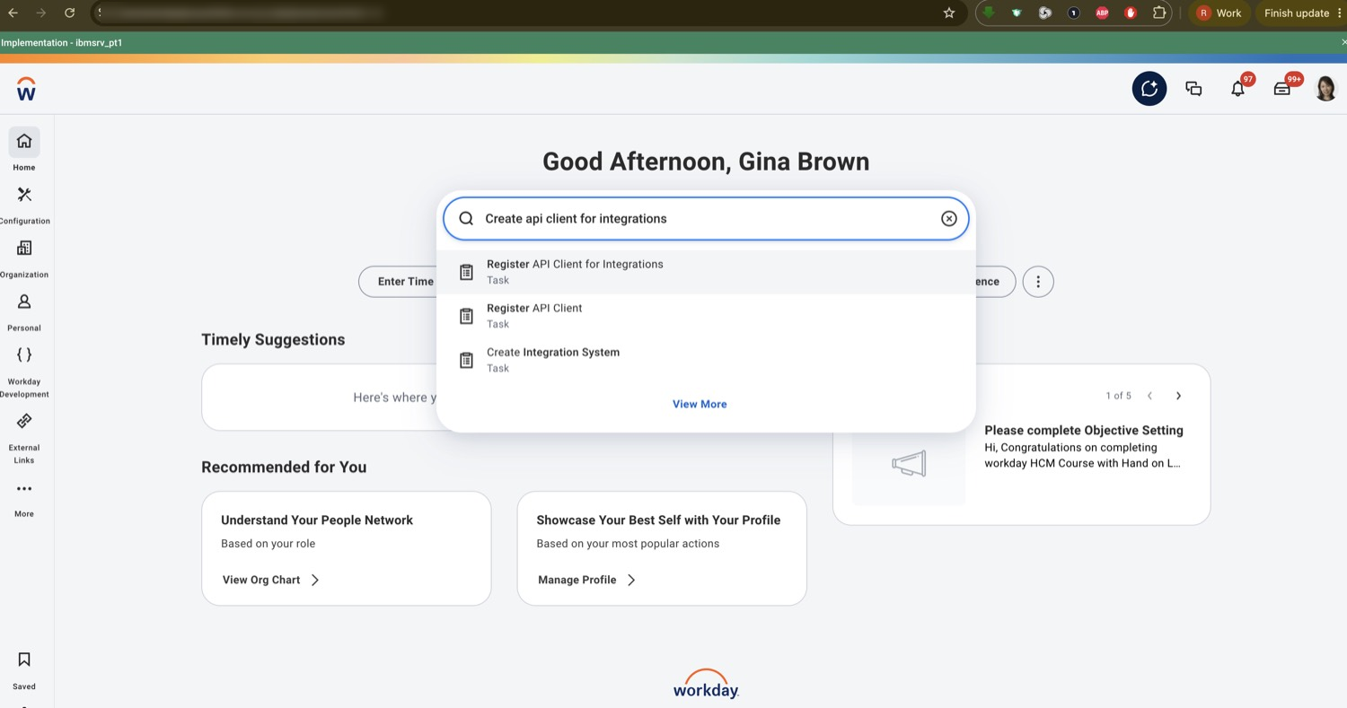 Search for the Register API Client for Integrations task.