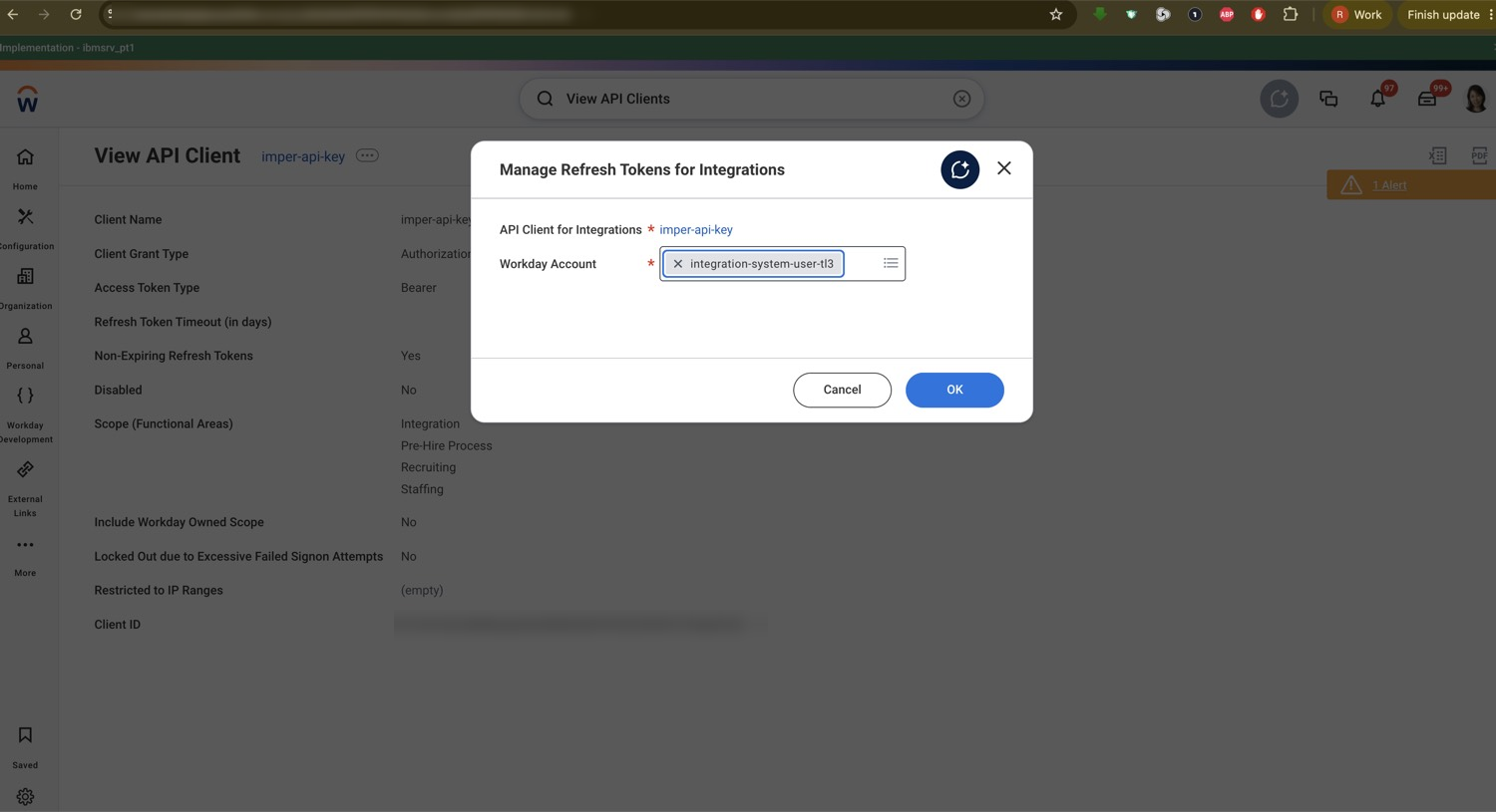 Choose the ISU as the Workday Account the token is issued for.